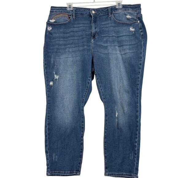 Judy Blue High Rise Jeans Size 24W Straight Distressed Rainbow Pocket Stretch - Picture 1 of 15